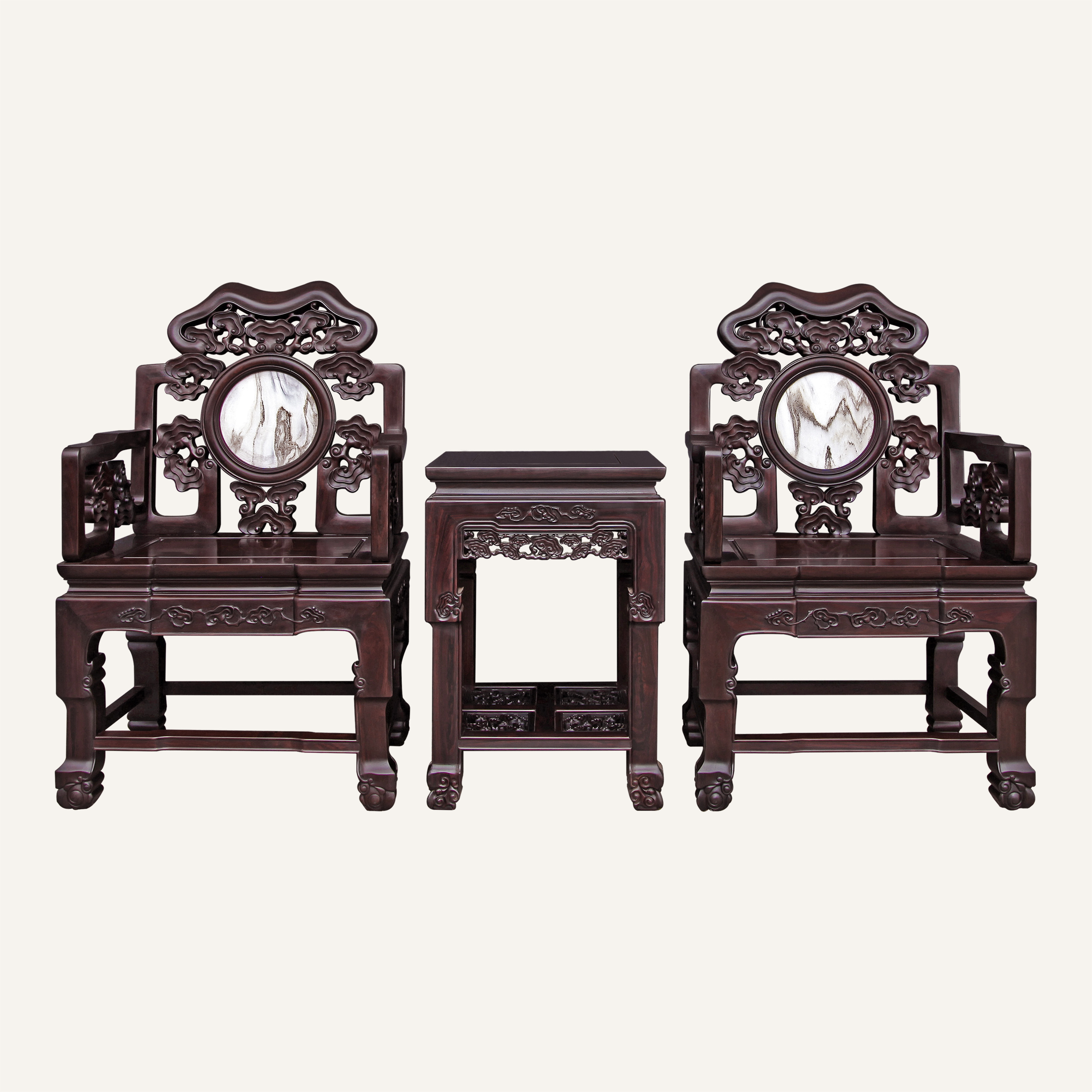 灵芝太师椅三件套·云石