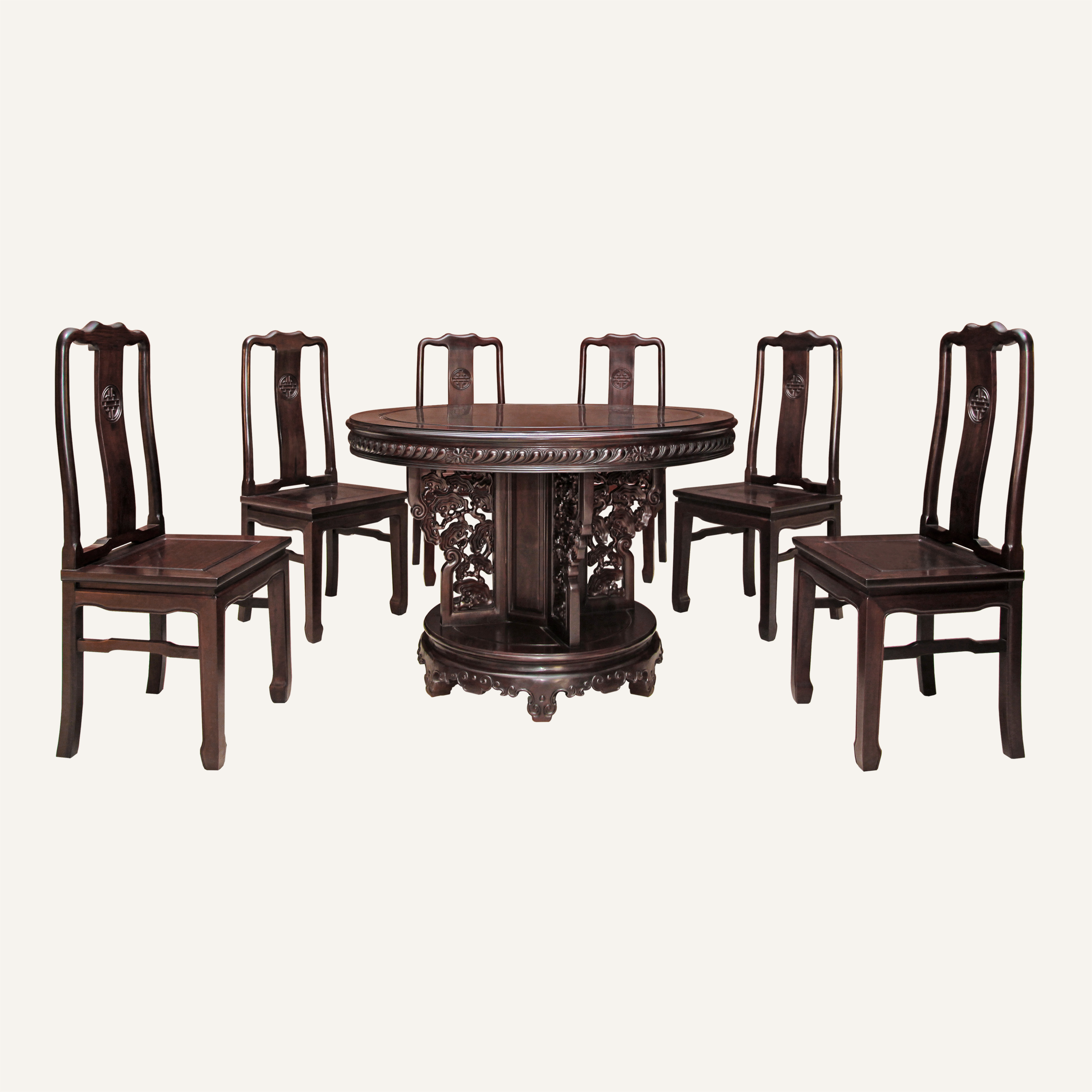 灵芝圆桌七件套·寿字餐椅