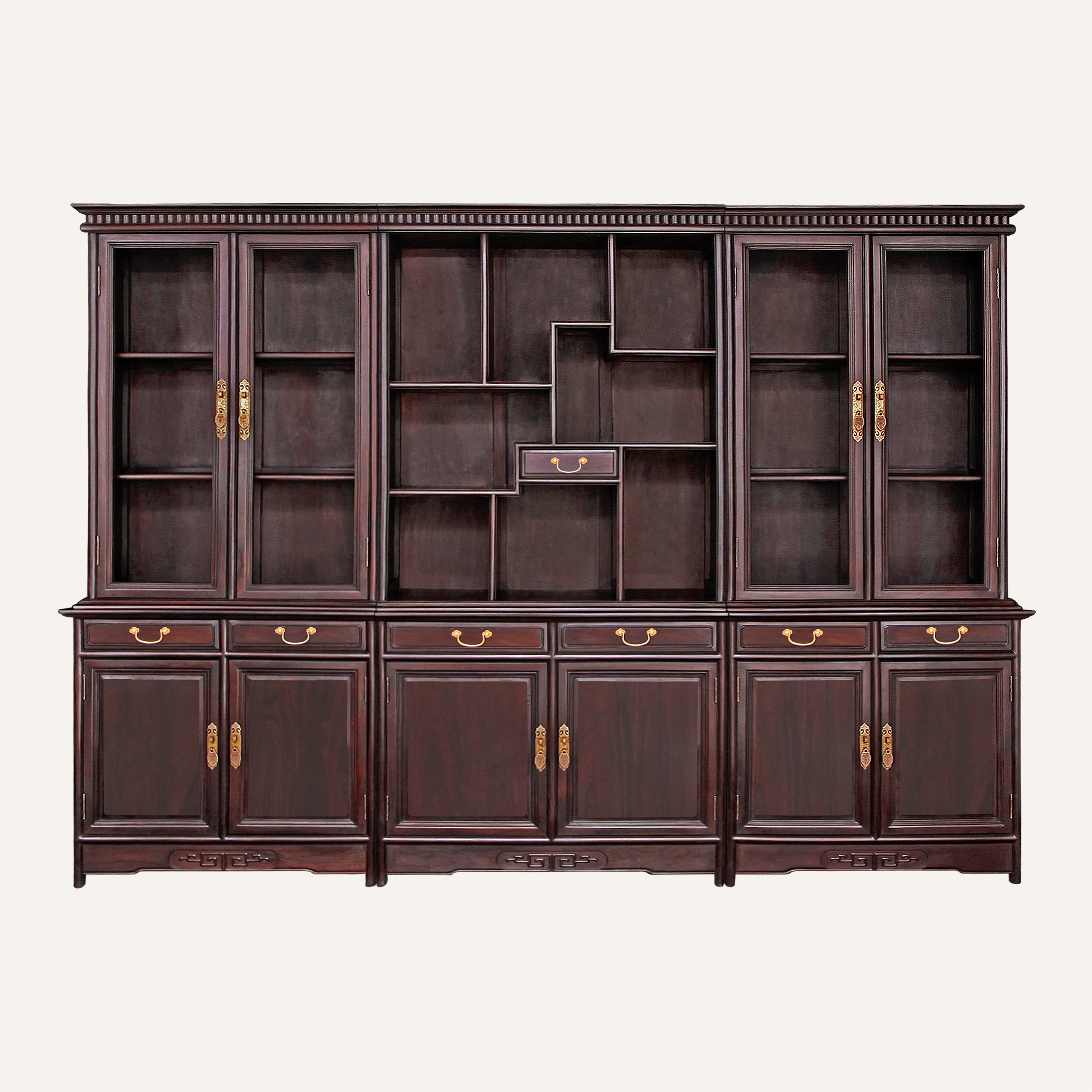 素面百宝书柜三组合