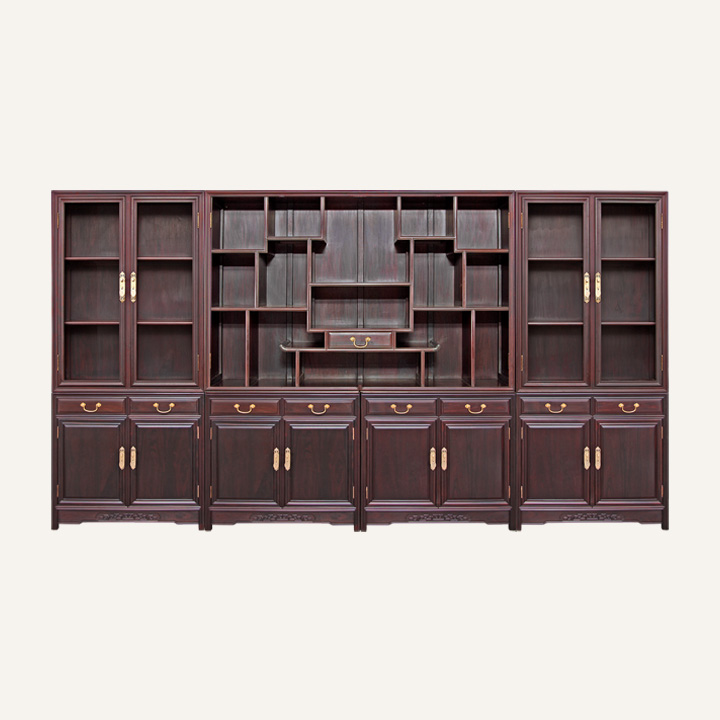 素面直角书柜四组合