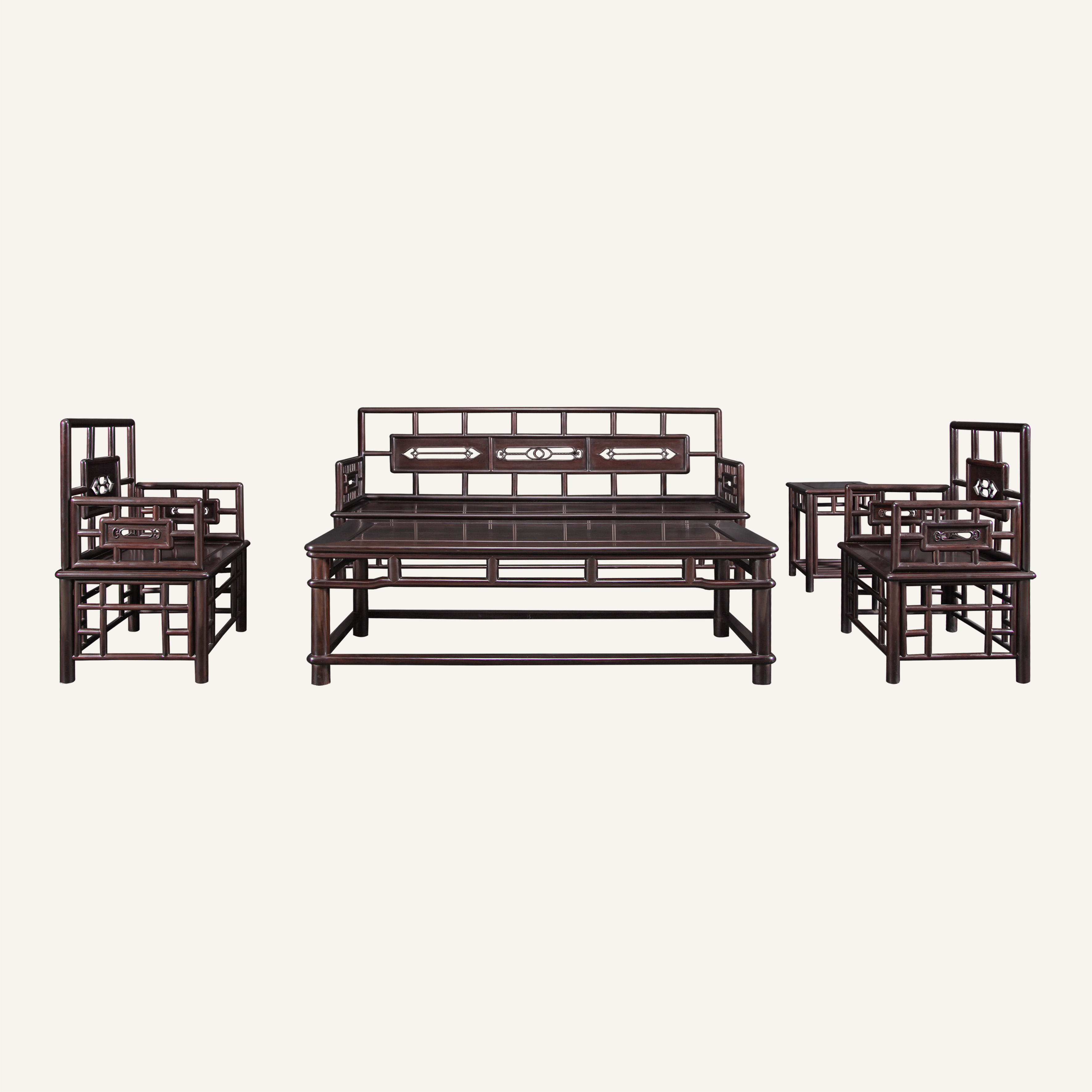 明式圆档沙发五件套